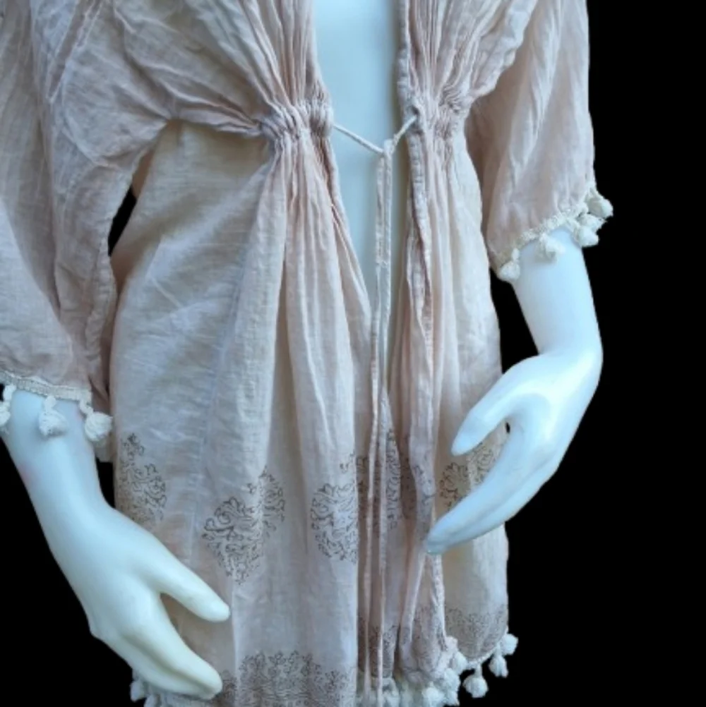 Shiraleah Baby Pink  Indian Print Tassel Swim Cover-Up OsFM